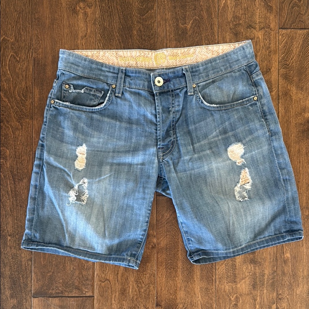 Rich & Skinny Blue Distressed Jean Shorts